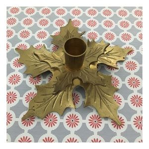 Vintage Brass Holly Candleholder: Holiday Accent